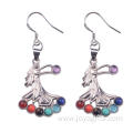 Vogue Women Stainless Steel Chakra Stone Long Drop Earrings